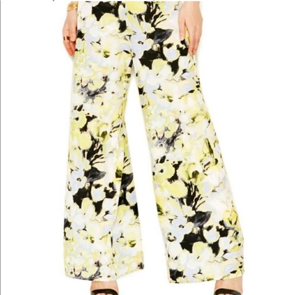 Bar III Yellow Floral Wide Leg Boho Palazzo Pants - Picture 2 of 12